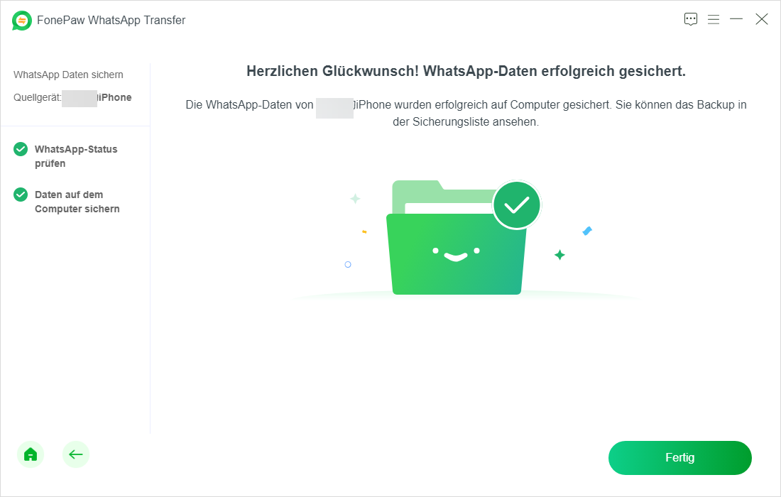 Die Datensicherung auf iPhone beenden WhatsApp Transfer