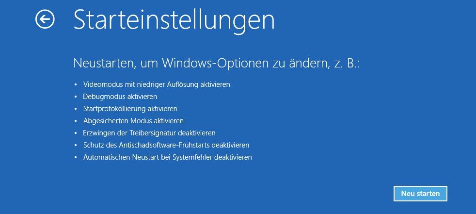 Starteinstellungen Windows 10