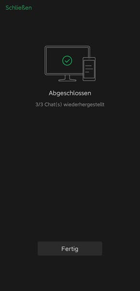 WeChat Chatverlauf wiederherstellen abgeschlossen