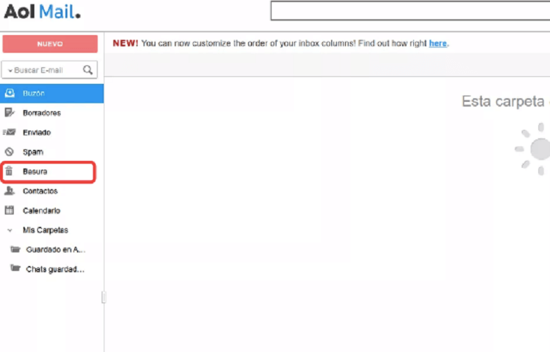 recuperar correos borrados de basura en AOL