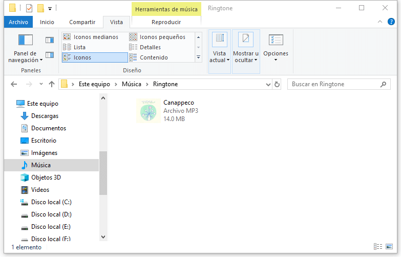 ver ringtone en carpeta