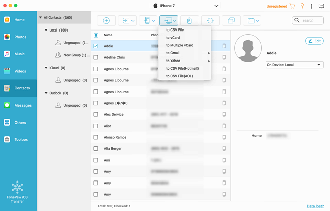 Export iPhone Contacts to Mac as CSV or vCard