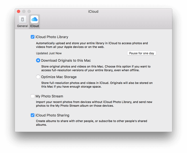 Turn on iCloud Photo Library on Mac