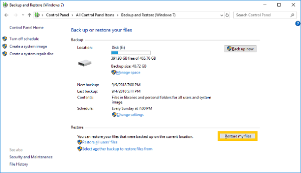 Restore USB Files from Windows Local Backup
