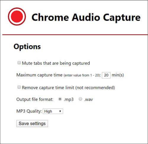 「Chrome Audio Capture」の「オプション」