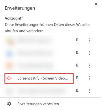 Erweiterung Screencastify aktivieren