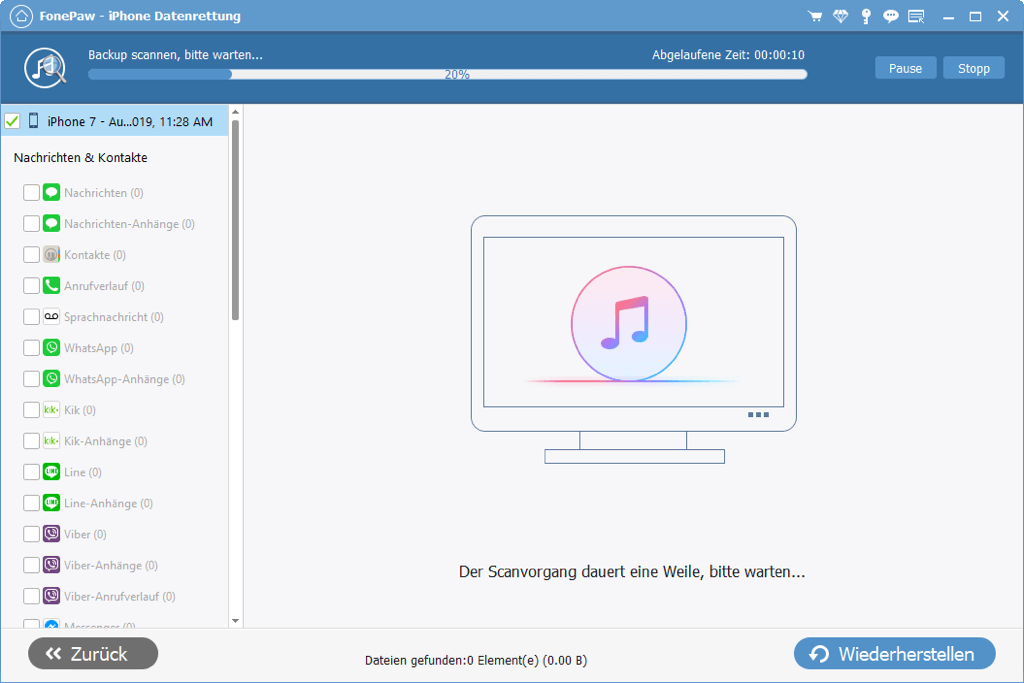 Gelöschte SMS mit Fonepaw von iTunes selektiv wiederherstellen