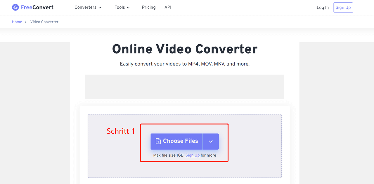 Hinzufügen der Datei zur Konvertierung - FreeConvert.com