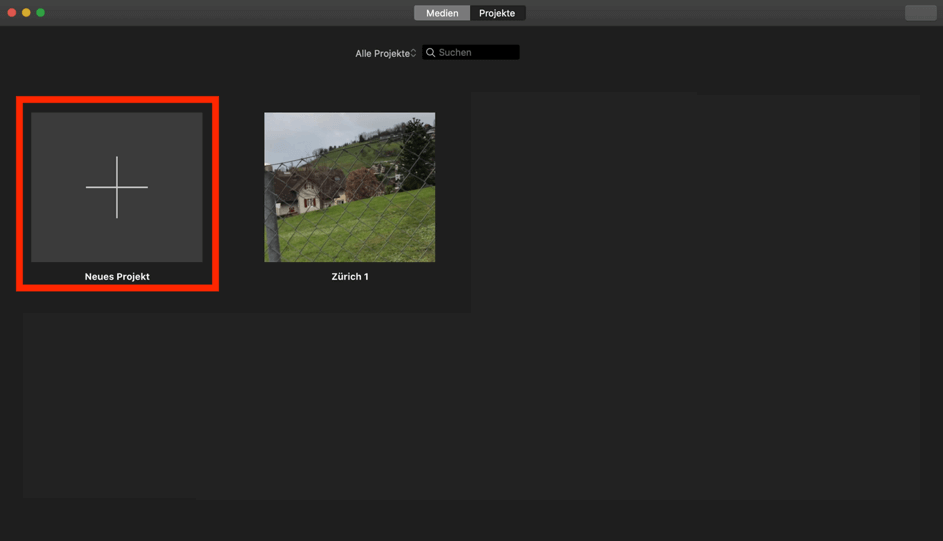 iMovie neues Projekt erstellen