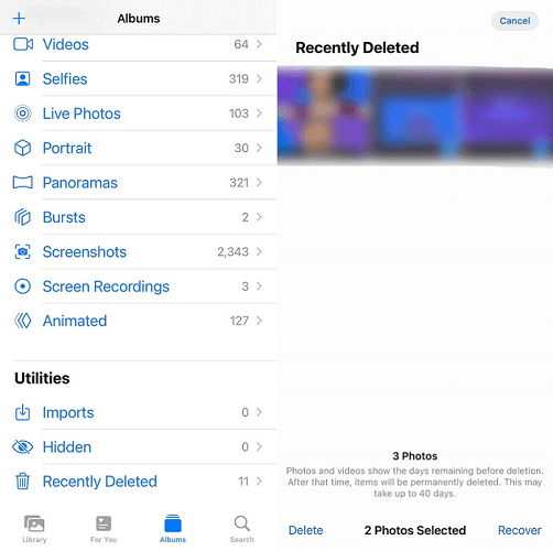 Find Deleted iPhone Videos on Recently Deleted Albums