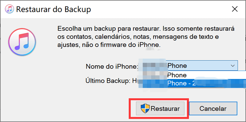 Restaurar Backup do iTunes Mac