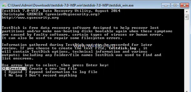 TestDisk Log-Datei erstellen