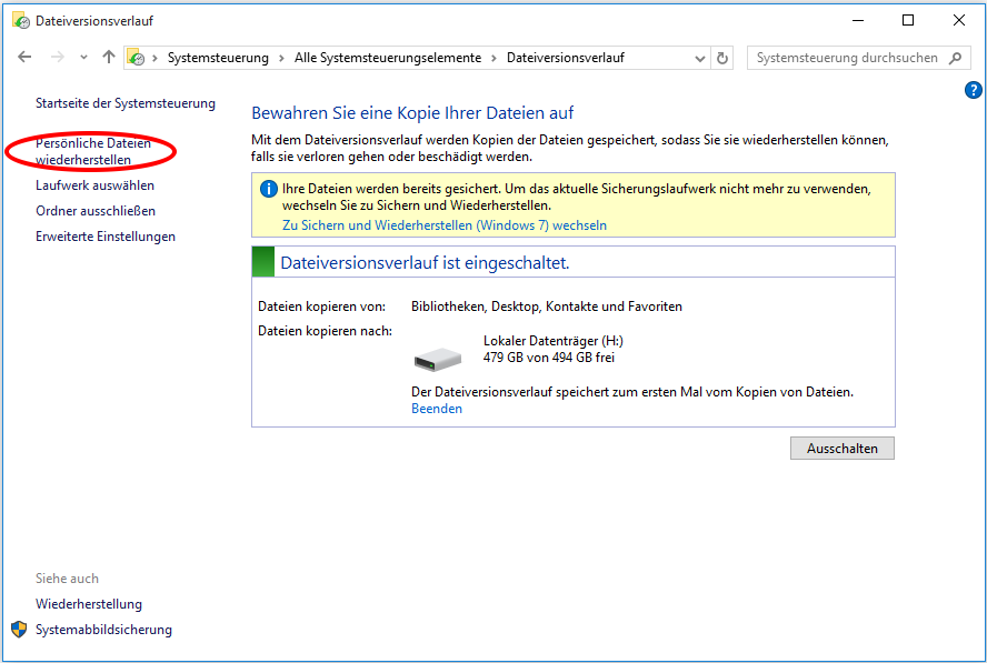 Windows 10 Dateiversionsverlauf
