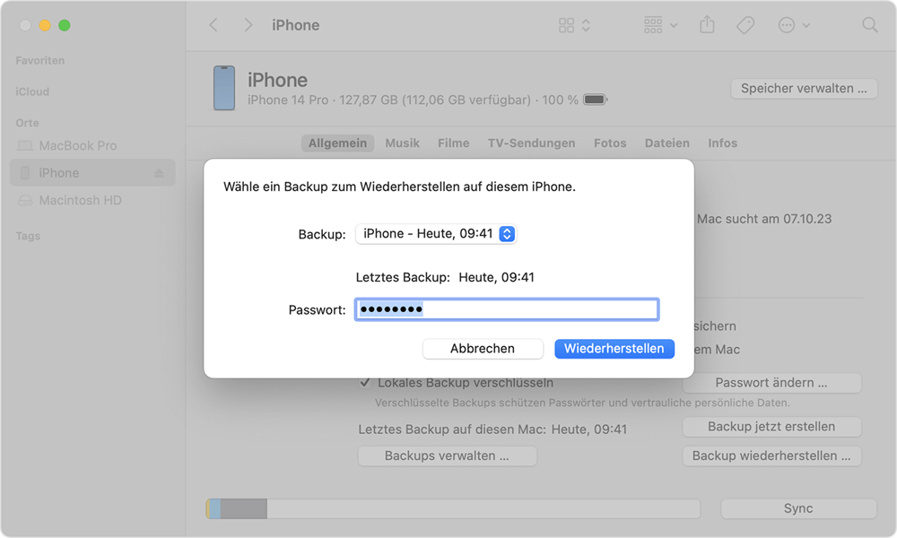 iPhone WhatsApp wiederherstellen aus Mac Backup