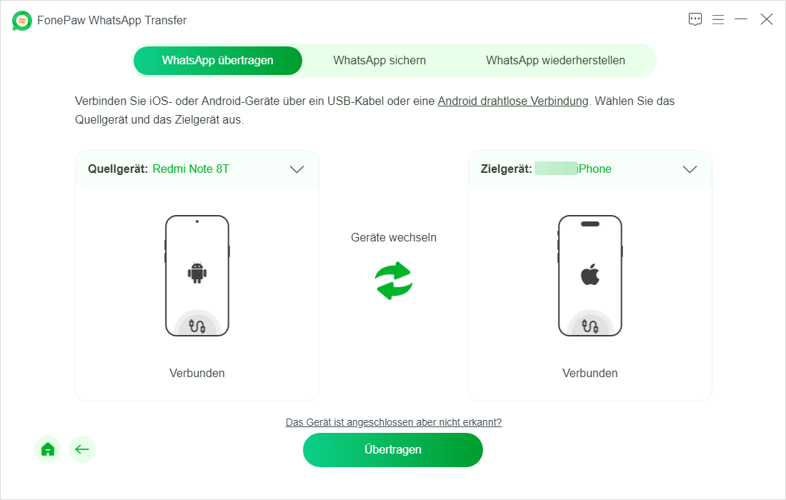 Andriod-Quellgerät und iOS-Zielgerät überprüfen