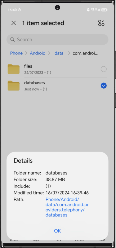 Android SMS Folder Location