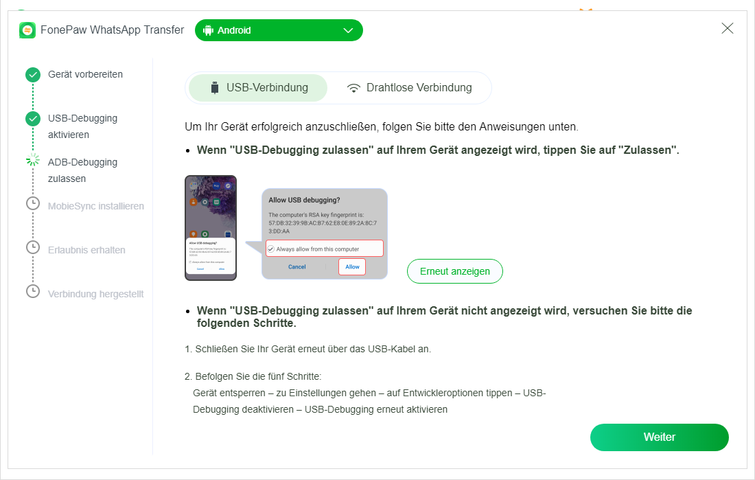 Auf Handy ADB-Debugging erlauben