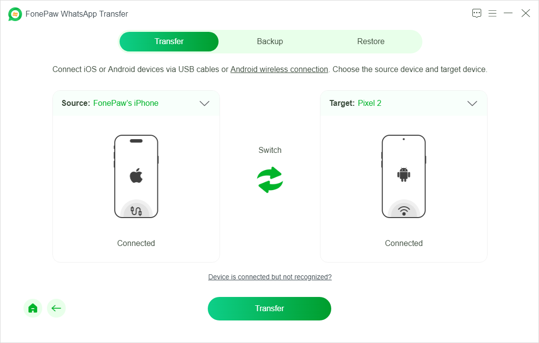 FonePaw WhatsApp Transfer Page