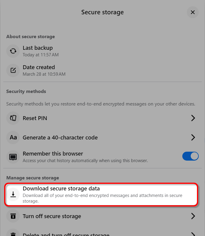 下載 Messenger 安全儲存資料