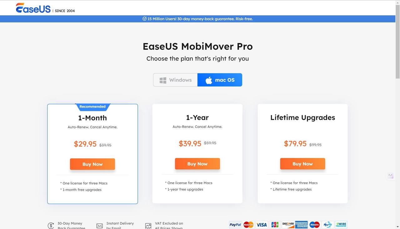 EaseUS MobiMover Pro for Mac Price