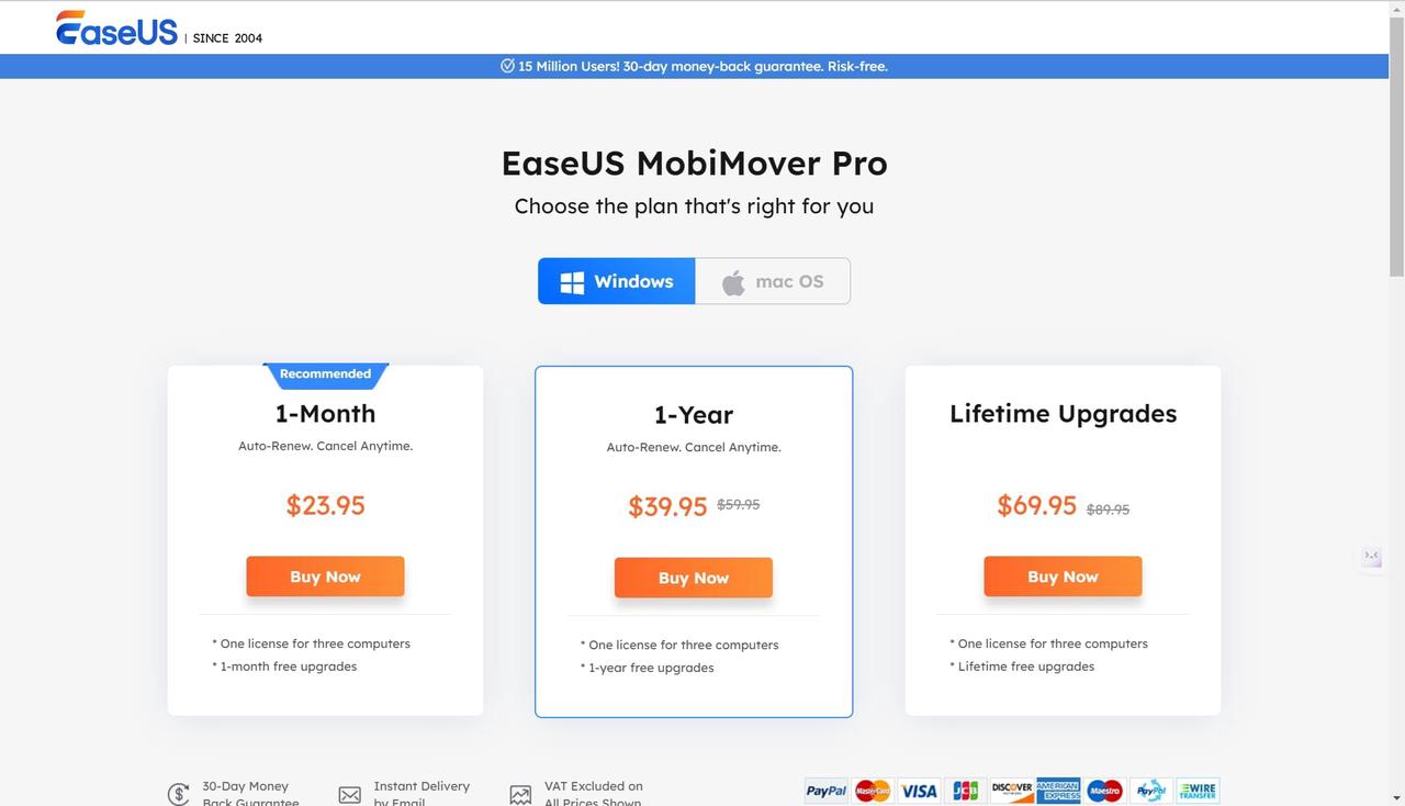 EaseUS MobiMover Pro for Windwos Price