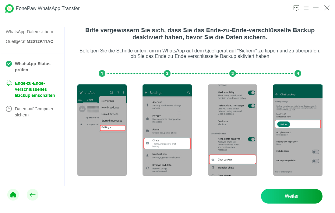 Ende-zu-Ende verschlüsseltes Backup einschalten