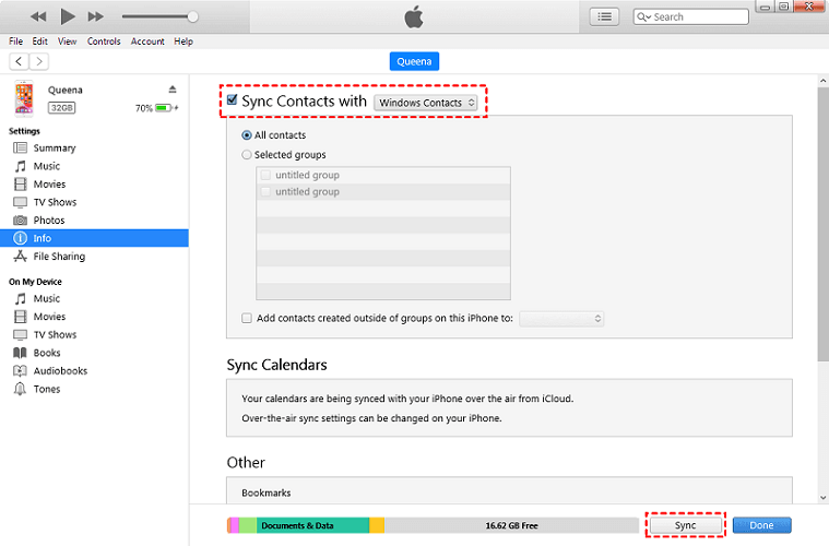Export iPhone Contacts with iTunes