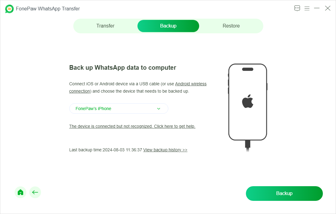 FonePaw WhatsApp Transfer Backup Page