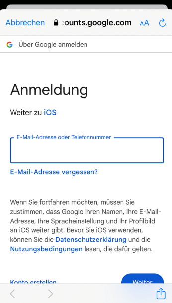 Google-Konto auf dem iPhone anmelden