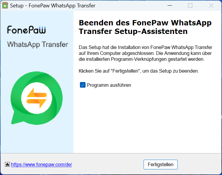 Installation der Software beenden