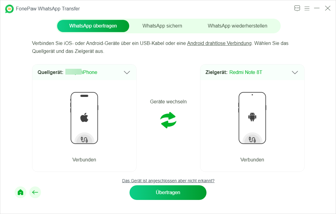 iOS-Quellgerät und Android-Zielgerät überprüfen