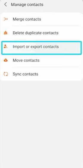 Option „Kontakte importieren/exportieren“ auswählen