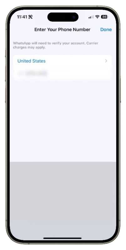 Enter Phone Number to Log in WhatsApp