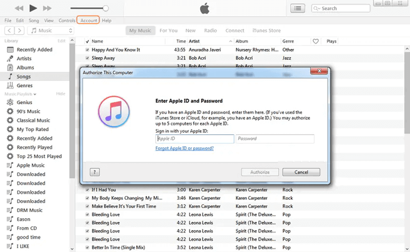 Loggin Your Apple ID on iTunes