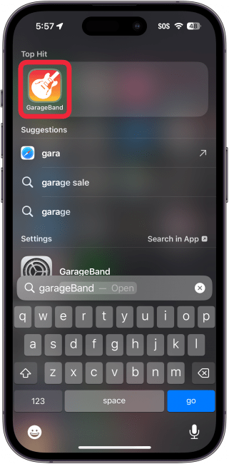Open GarageBand on iPhone