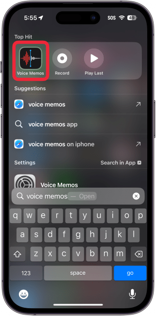 Open Voice Memo App on iPhone