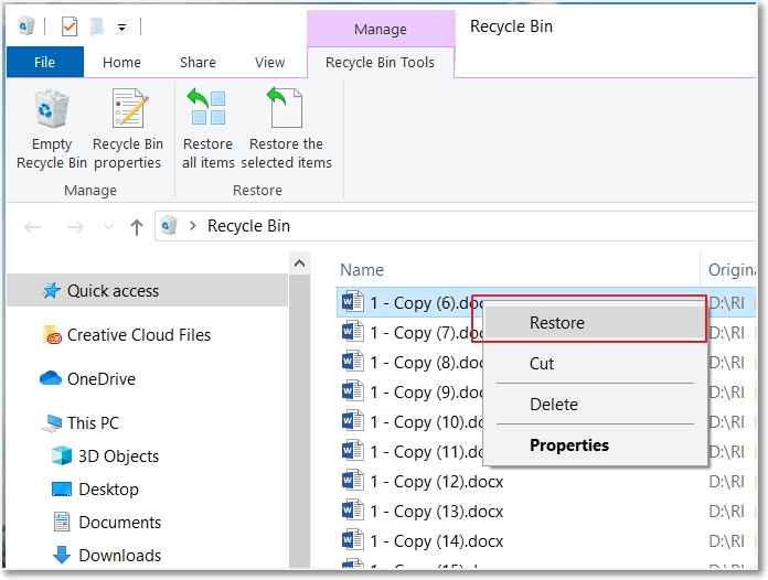 Recover Deleted Photos from Windows Recycle Bin