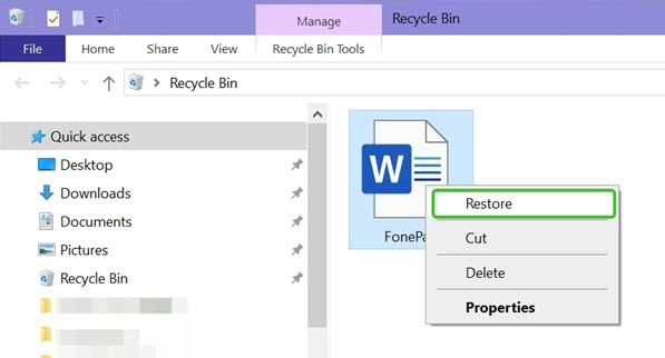 Restore Files from Recycle Bin