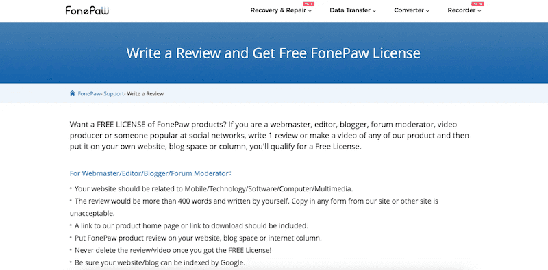 Write a Review and Get Free FonePaw License