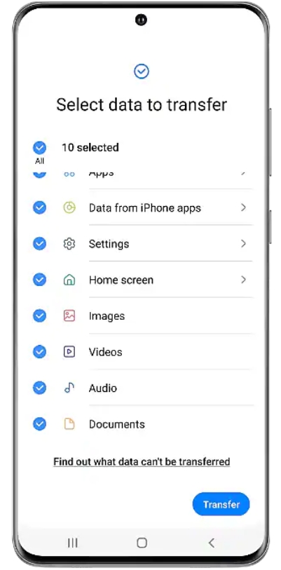 Select Data to Transfer from iPhone to Android