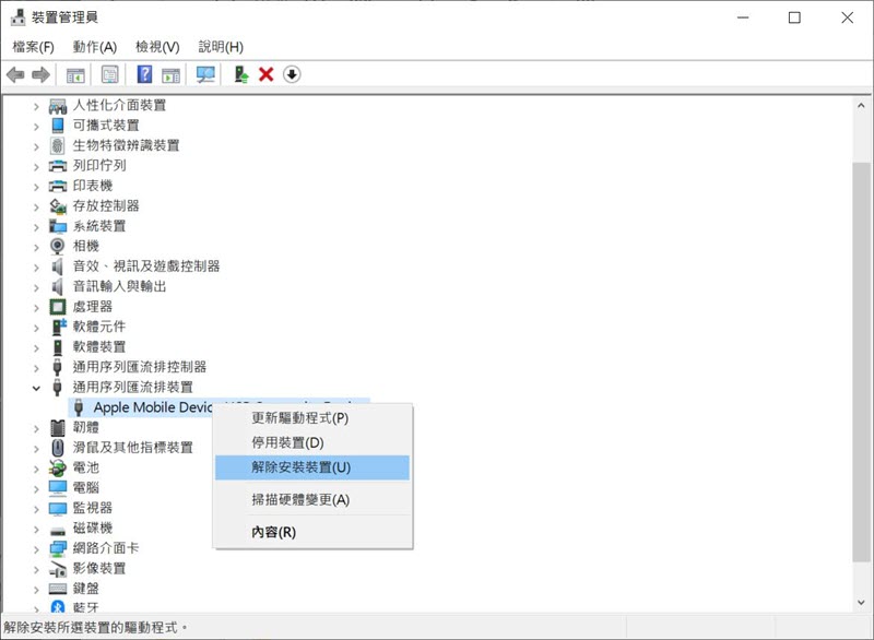解除安裝 Apple 驅動程式