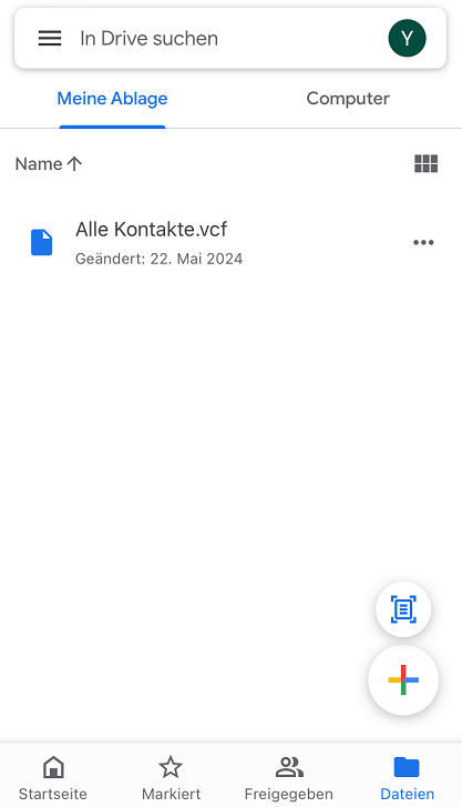 VCF-Datei im Google Drive auf dem iPhone finden