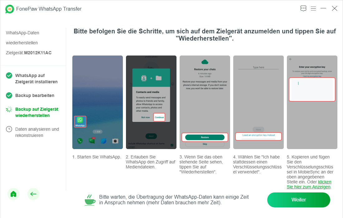 WhatsApp Backup auf Zielgerät wiederherstellen