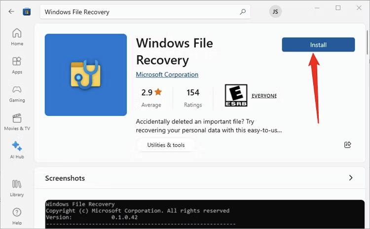 Windows File Recovery installieren